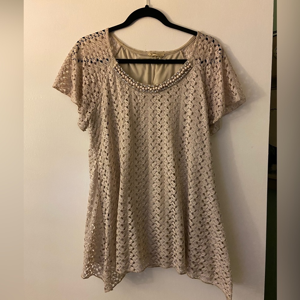 Lace Top with Beaded Neckline